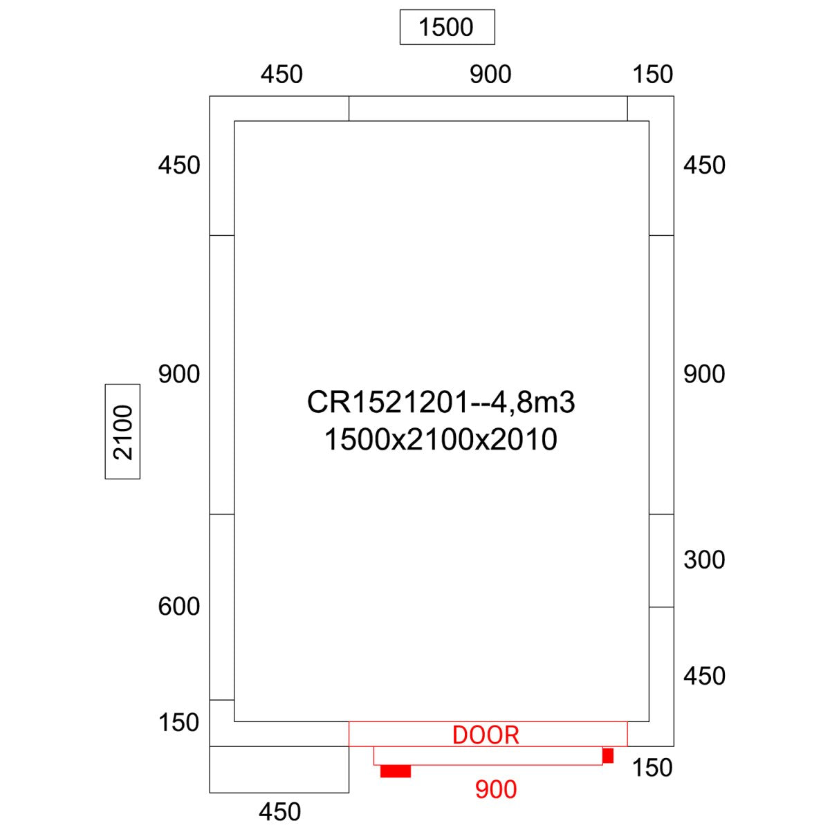 Cold room with Cooling unit 1500x2100x2010mm Volume 4.8m3 |  CR1521201