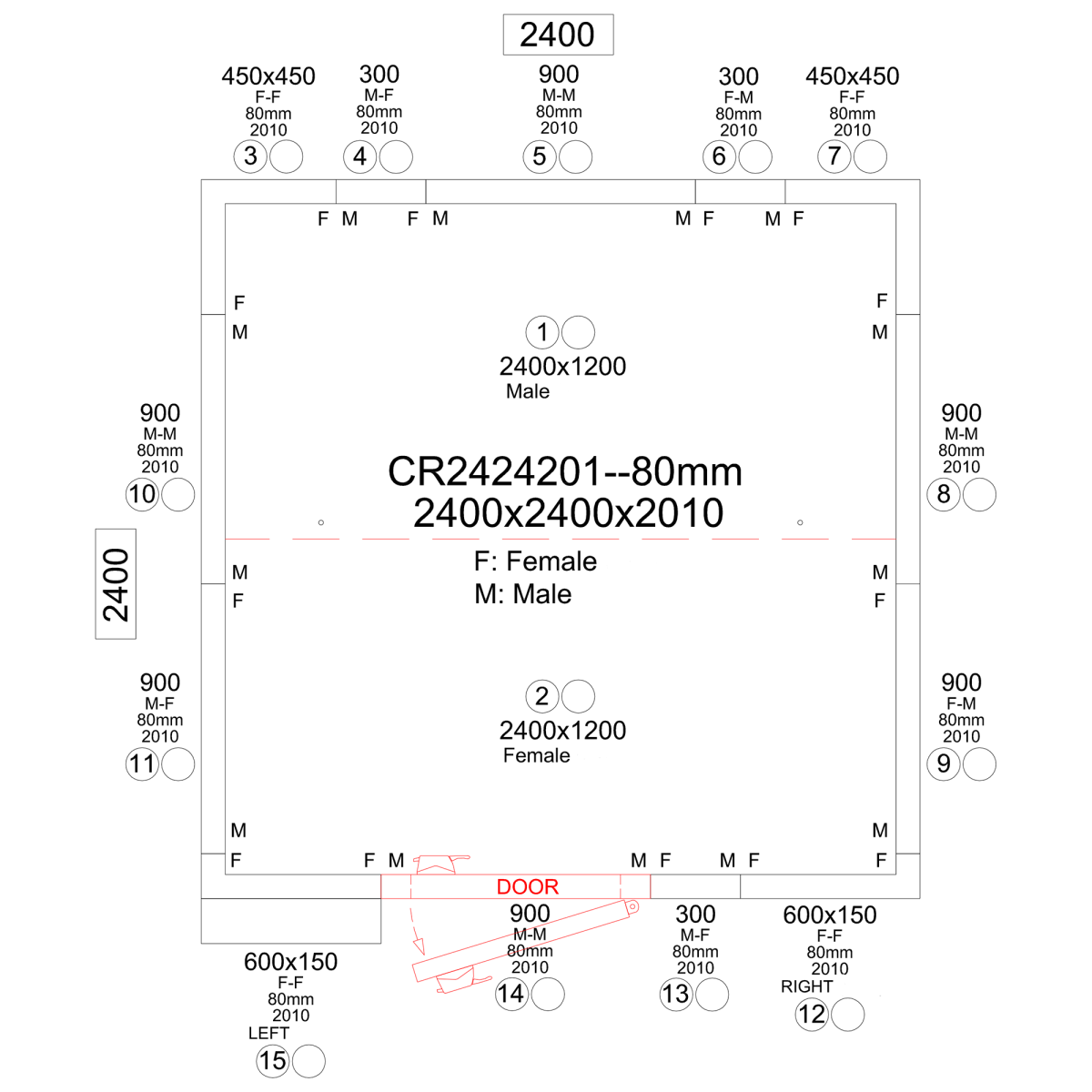 Freezer room with Freezing unit 2400x2400x2010mm Volume 9.0m3 |  FR2424201