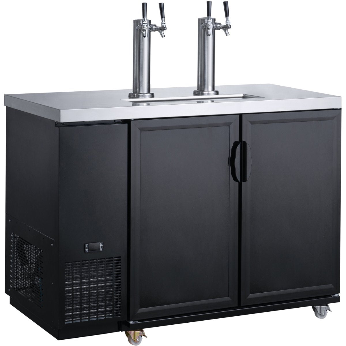 Direct Draw Beer Dispenser - Twin Door Keg Cooler with Double Beer Taps Black |  DKB60M2