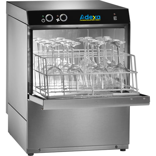 Commercial Glasswasher Premium 350mm basket 30 baskets/hour Rinse Aid dispenser Detergent dispenser & Drain pump 13A |  ADX35