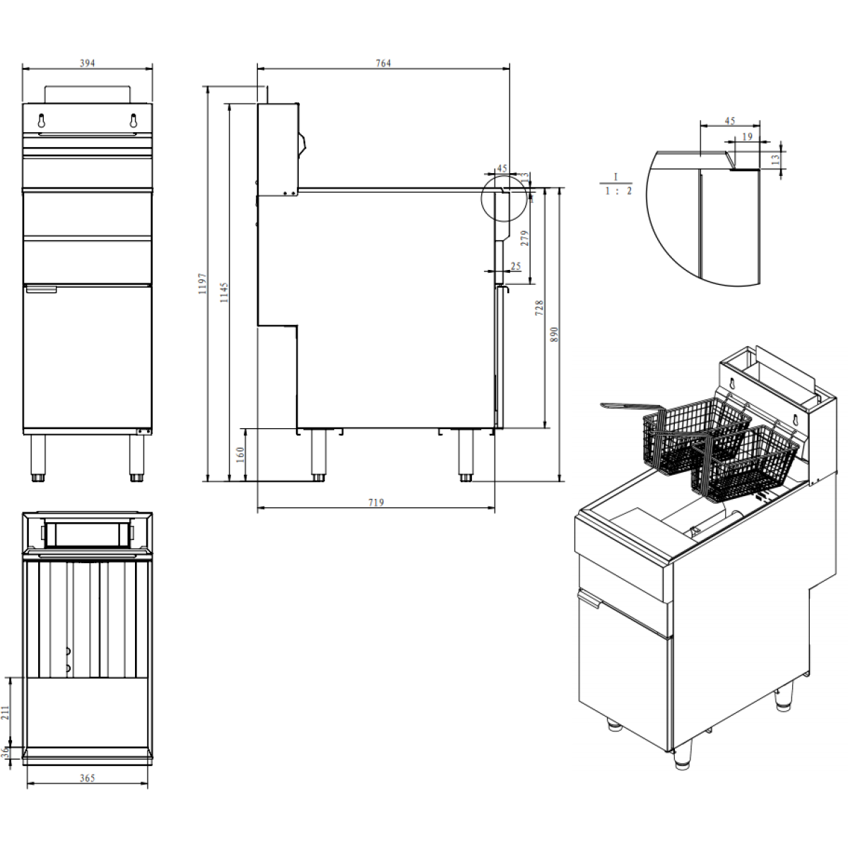 Commercial Gas Tube Fryer 20L Free Standing 26.4kW |  GF90