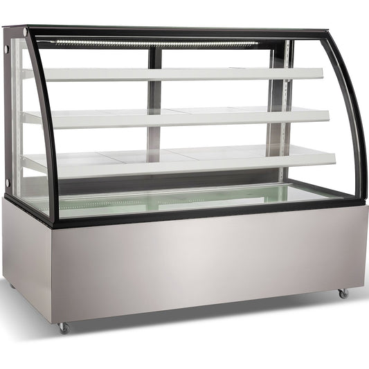 Cake counter Curved front 1500x730x1300mm 3 shelves Stainless steel base LED |  GN1500CF3