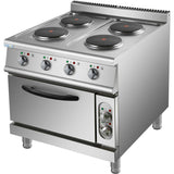 Commercial Electric Cooker 4 Burners with Electric Oven 10.4kW+4.8kW 900mm Depth |  HRQ912A