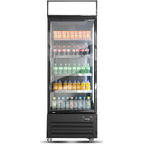 Commercial Bottle Cooler Upright 600 litres Single Glass Door with LED Canopy in Black |  KXG600H