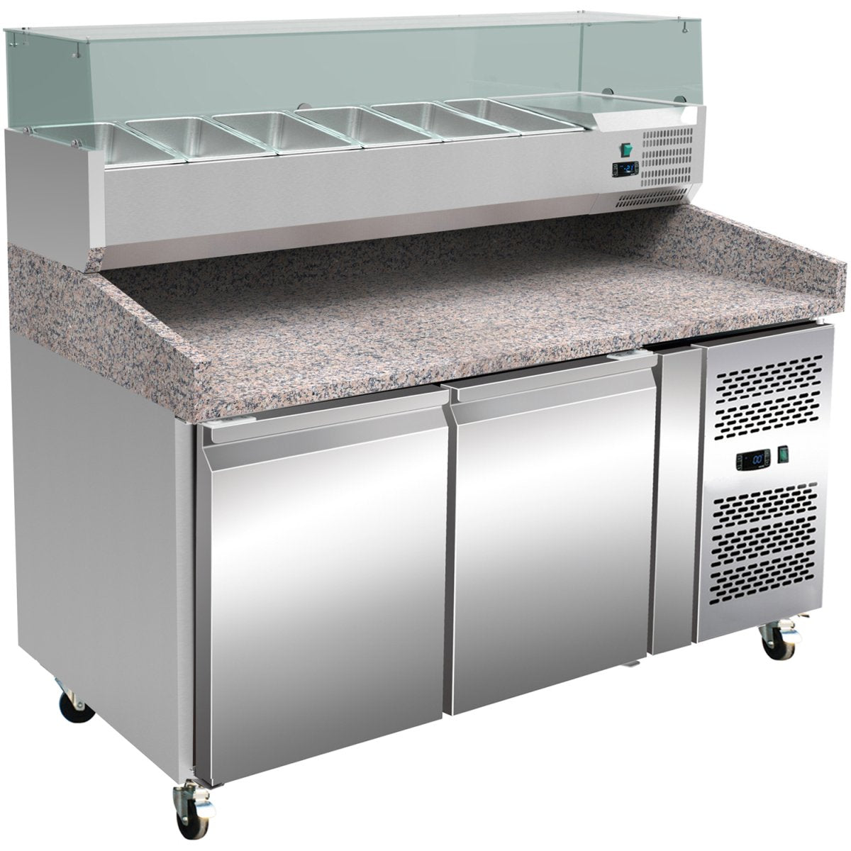 Pizza Prep Counter 2 doors Granite top Refrigerated Counter top display 6xGN1/3 Depth 800mm |  PZ26+PT26