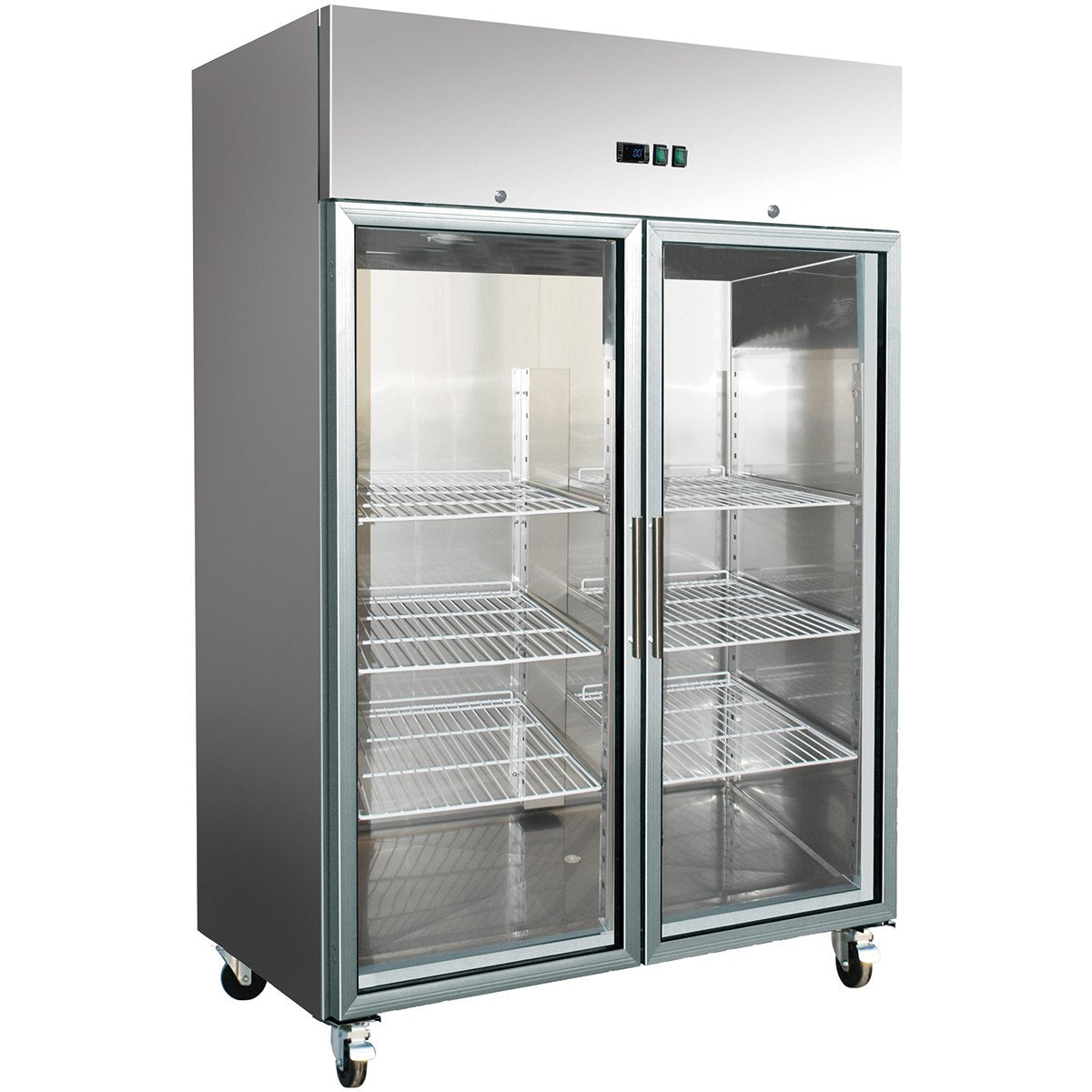 1300lt Commercial Freezer Stainless Steel Upright cabinet Twin glass door GN2/1 Ventilated cooling |  F1400VGLASS