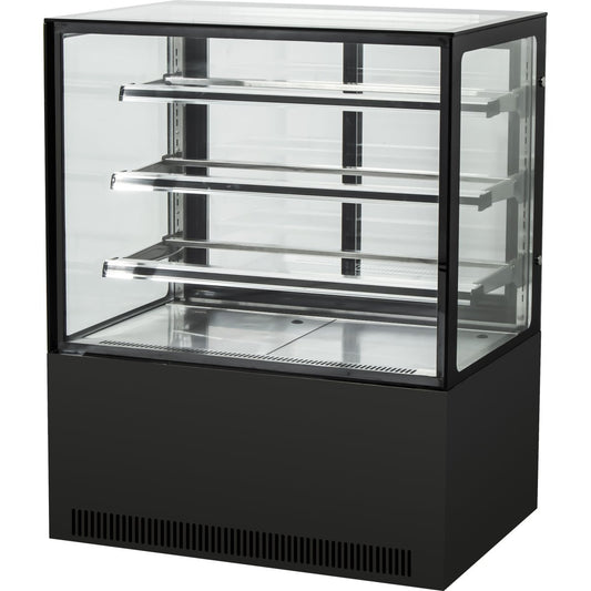Cake counter Straight front 900x730x1300mm 3 shelves Black base LED |  GN900R3BLACK