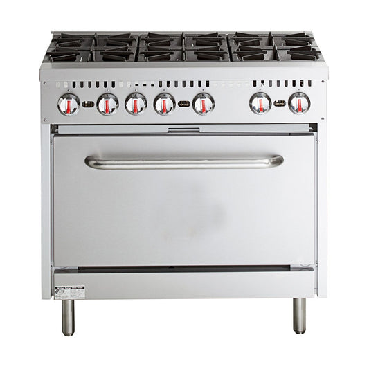 Professional Stainless Steel Gas Range Oven (8kW/hr) with 6 Burners (36kW/hr) and Removable Overshelf |  RGR36X