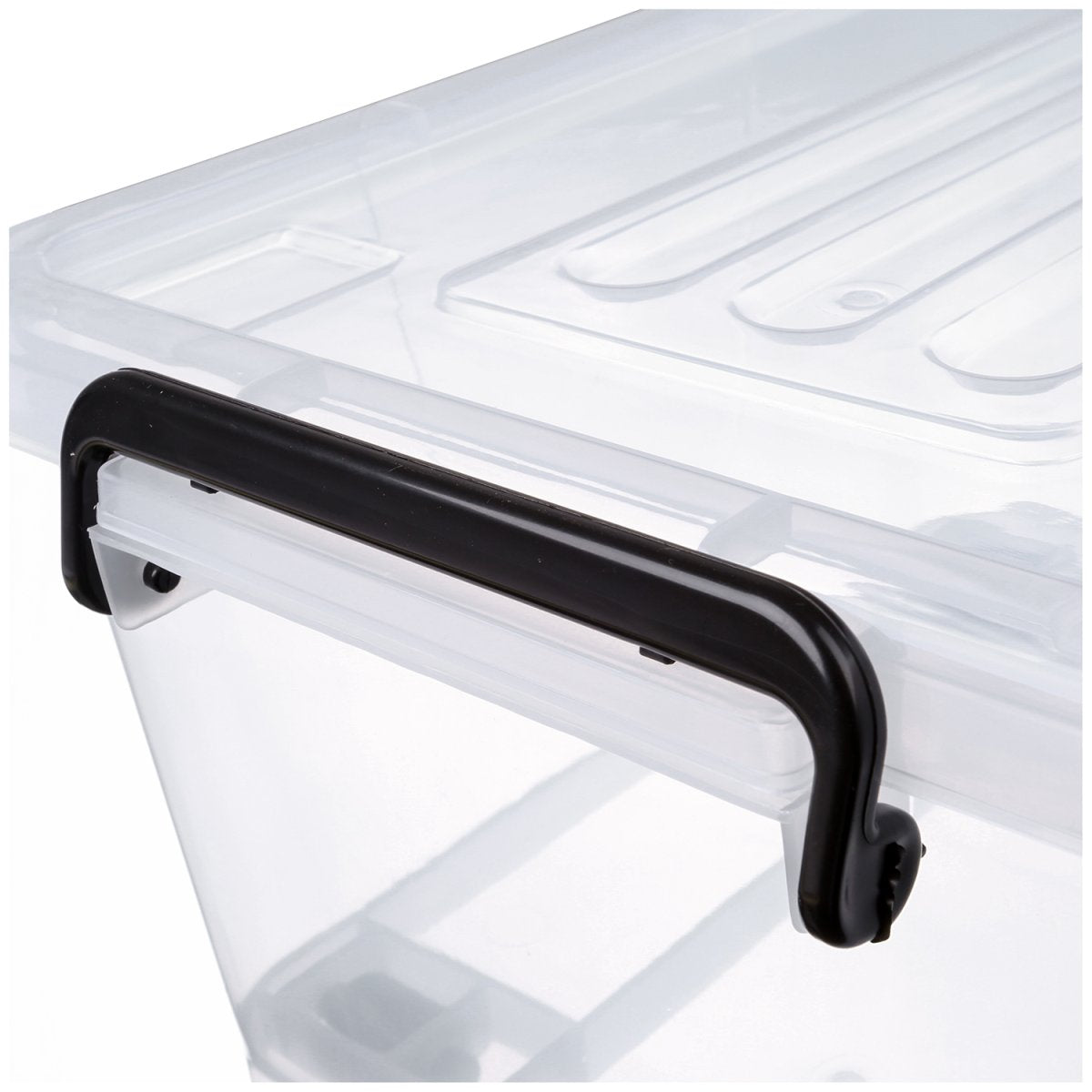 Pack of 8 Plastic Storage Box with Wheels & Lid & Clips 70 litre 630x433x355mm Polypropylene |  S1070