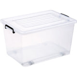 Pack of 8 Plastic Storage Box with Wheels & Lid & Clips 70 litre 630x433x355mm Polypropylene |  S1070