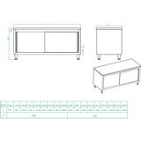 Commercial Worktop Floor Cupboard Sliding doors Stainless steel Width 2000mm Depth 700mm |  THASR207