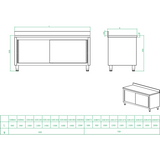 Commercial Worktop Floor Cupboard Sliding doors Stainless steel Width 2000mm Depth 600mm Upstand |  THASR206A