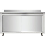 Commercial Worktop Floor Cupboard Sliding doors Stainless steel Width 1500mm Depth 600mm Upstand |  VTC156SLB