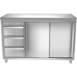 Commercial Worktop Floor Cupboard 3 drawers Left 2 sliding doors Stainless steel Width 1600x700x850mm |  VTC167L3