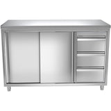 Commercial Worktop Floor Cupboard Sliding doors 3 Drawers Stainless steel Width 2000mm Depth 600mm Upstand |  VTC206R3B