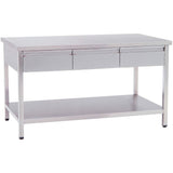 Professional Work table Stainless steel 3 drawers Bottom shelf 1500x700x850mm |  VT1573D